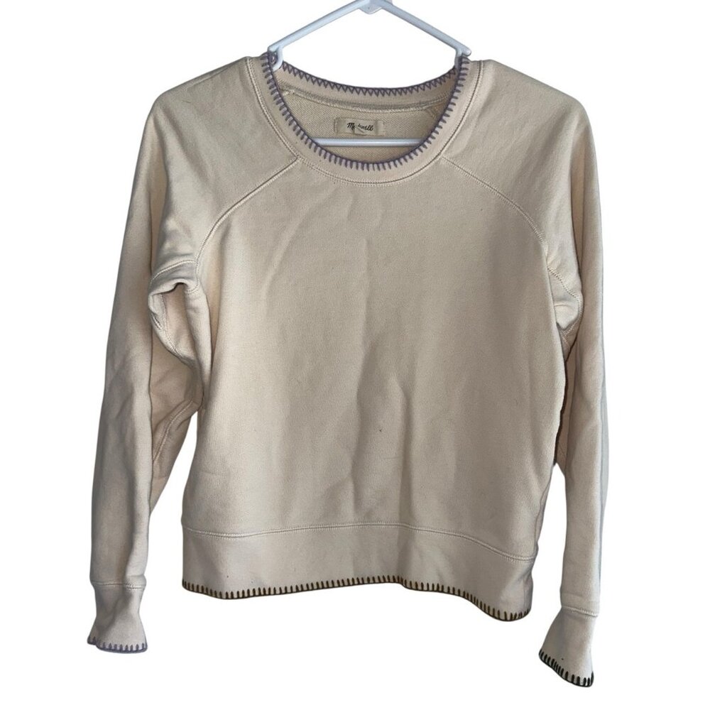 Madewell Women’s Stitched Shrunken Sweatshirt Cream Color Stitching Size XXS